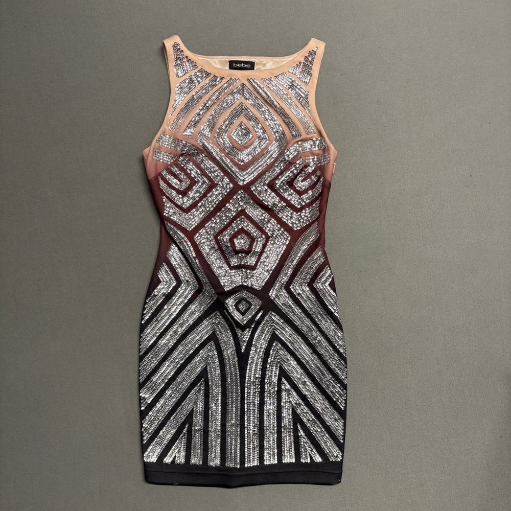Bebe Sequin Bodycon Dress Size M Multicolor Ombre Sleeveless Party Dress 1617